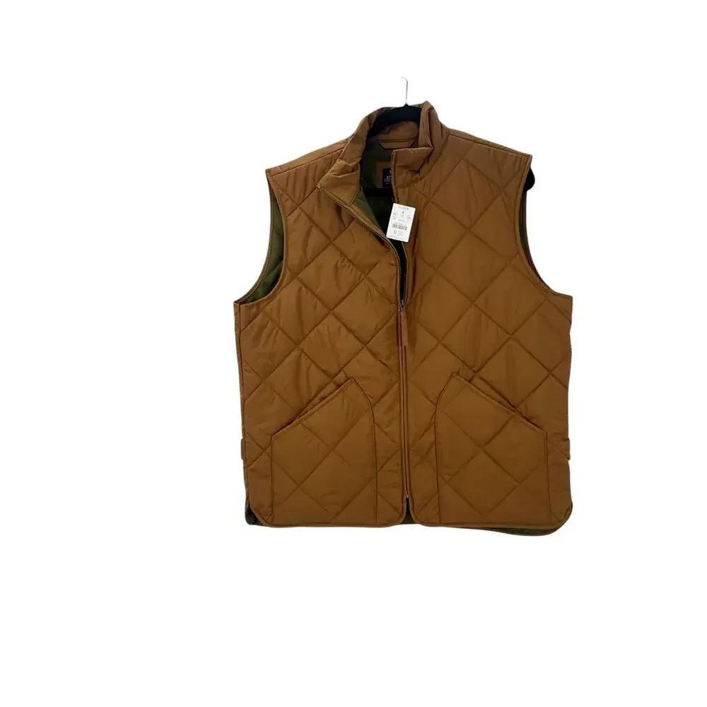 J. Crew Men's Full Zip Quilted Walker Vest Sleeveless Glazed Pecan Size L NWT